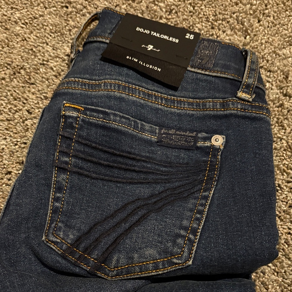 7 For All Mankind Dark Blue Denim Jeans 25/32. Tailorless Dojo slim illusion
